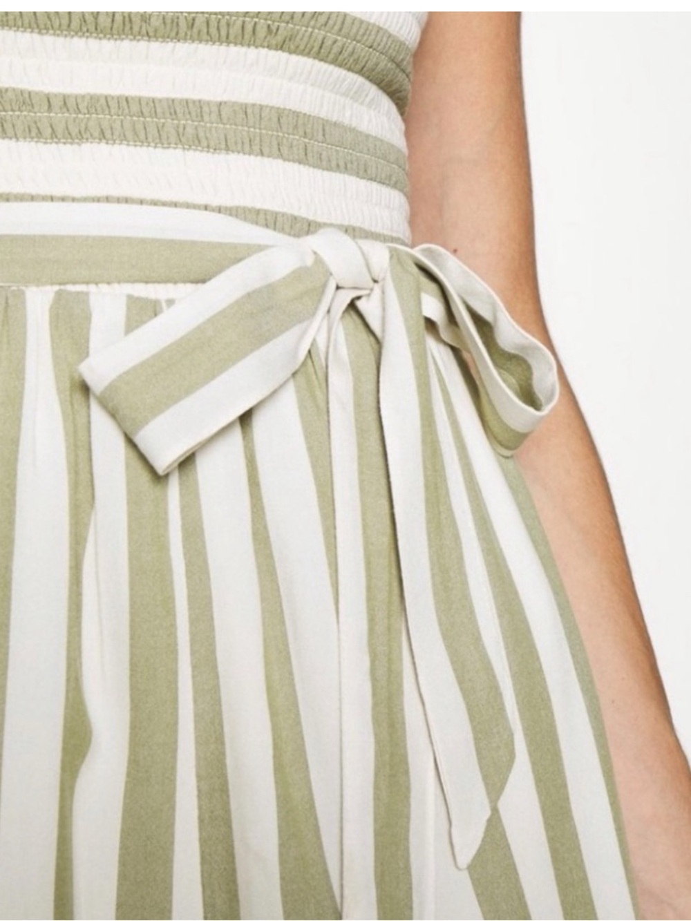 American Eagle Outfitters Olive & Cream Strapless Tie-Waist Romper NWT - Picture 4 of 5
